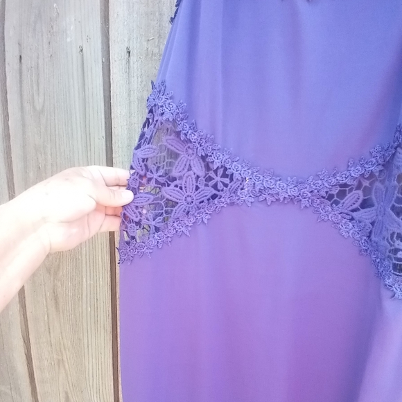 GLORY SUNSHINE DRESS JINUIOR SZ L PURPLE MAXI SLEEVELES HALTER LACE ZIP MERMAID - Picture 8 of 10
